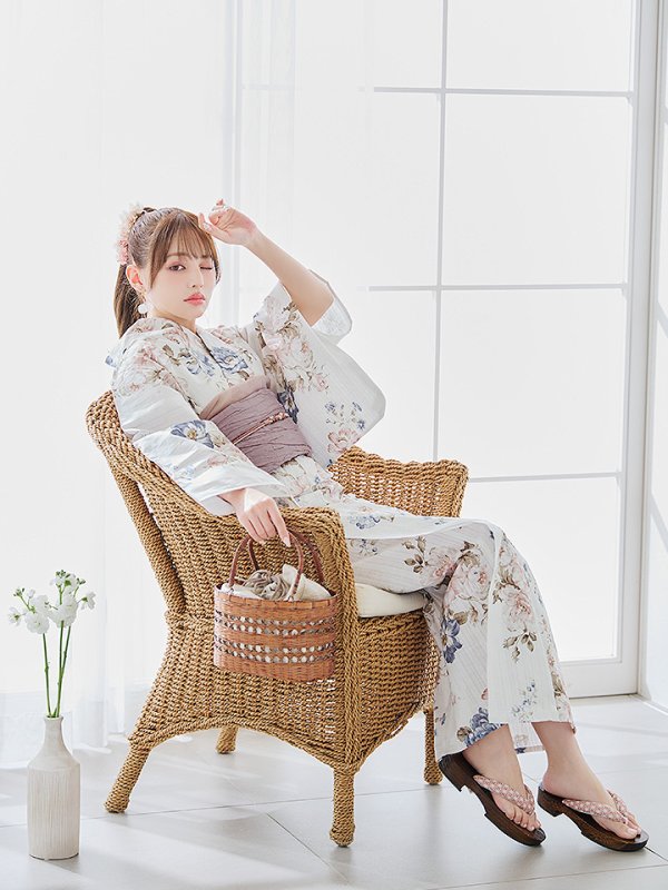 画像16: 【即日発送】フローラルピンクブルー浴衣  【浴衣３点セット 浴衣/帯/下駄】[YMT] (16)