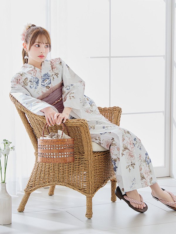 画像17: 【即日発送】フローラルピンクブルー浴衣  【浴衣３点セット 浴衣/帯/下駄】[YMT] (17)