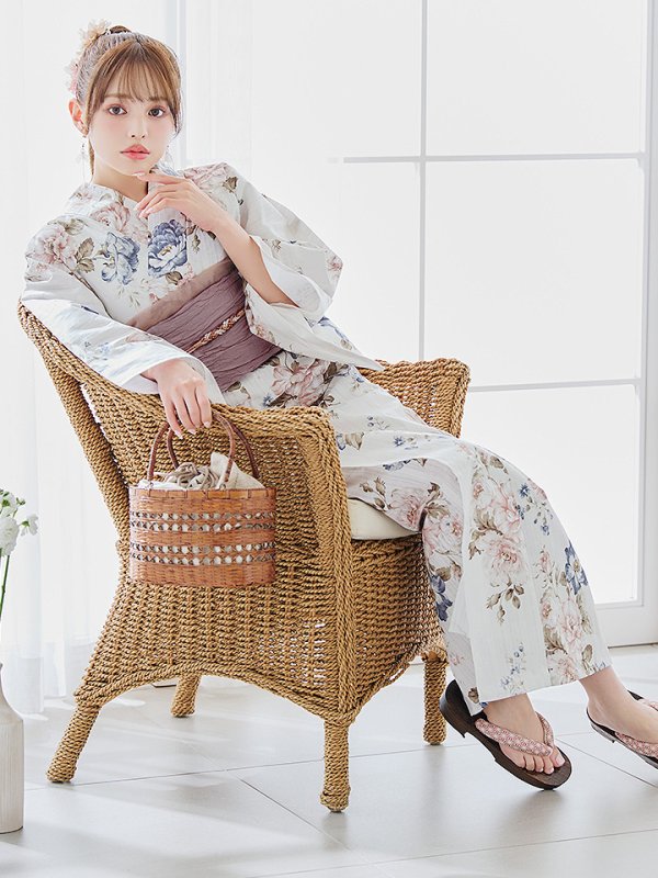 画像18: 【即日発送】フローラルピンクブルー浴衣  【浴衣３点セット 浴衣/帯/下駄】[YMT] (18)