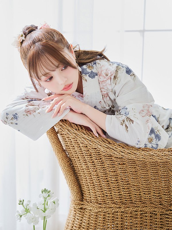 画像19: 【即日発送】フローラルピンクブルー浴衣  【浴衣３点セット 浴衣/帯/下駄】[YMT] (19)