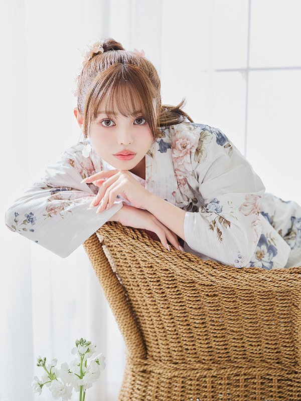 画像20: 【即日発送】フローラルピンクブルー浴衣  【浴衣３点セット 浴衣/帯/下駄】[YMT] (20)