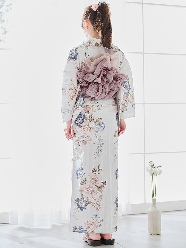 画像21: 【即日発送】フローラルピンクブルー浴衣  【浴衣３点セット 浴衣/帯/下駄】[YMT] (21)