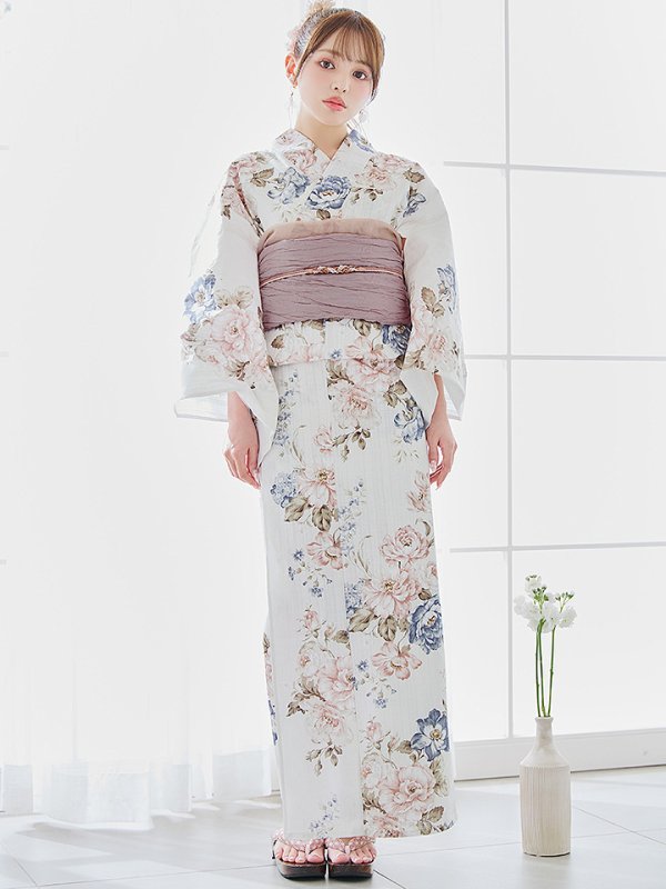 画像4: 【即日発送】フローラルピンクブルー浴衣  【浴衣３点セット 浴衣/帯/下駄】[YMT] (4)