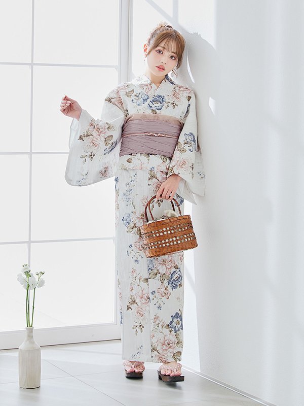 画像5: 【即日発送】フローラルピンクブルー浴衣  【浴衣３点セット 浴衣/帯/下駄】[YMT] (5)