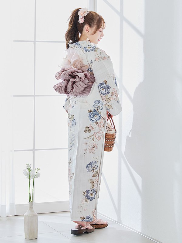 画像6: 【即日発送】フローラルピンクブルー浴衣  【浴衣３点セット 浴衣/帯/下駄】[YMT] (6)