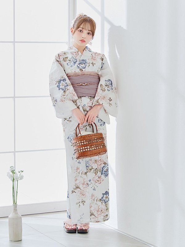 画像8: 【即日発送】フローラルピンクブルー浴衣  【浴衣３点セット 浴衣/帯/下駄】[YMT] (8)