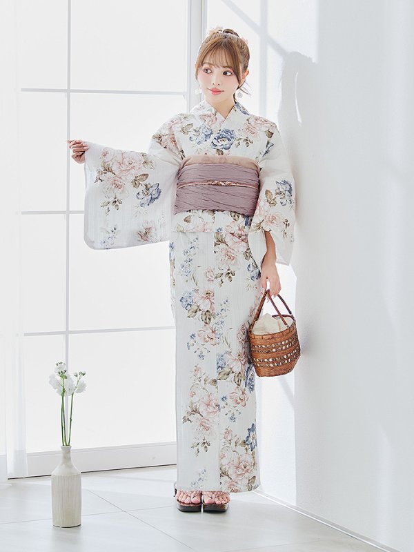 画像9: 【即日発送】フローラルピンクブルー浴衣  【浴衣３点セット 浴衣/帯/下駄】[YMT] (9)