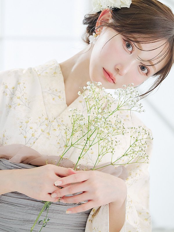 画像10: 【即日発送】草花模様浴衣  【浴衣３点セット 浴衣/帯/下駄】[YMT] (10)