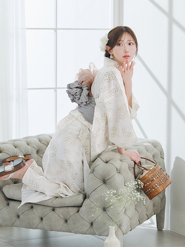 画像12: 【即日発送】草花模様浴衣  【浴衣３点セット 浴衣/帯/下駄】[YMT] (12)