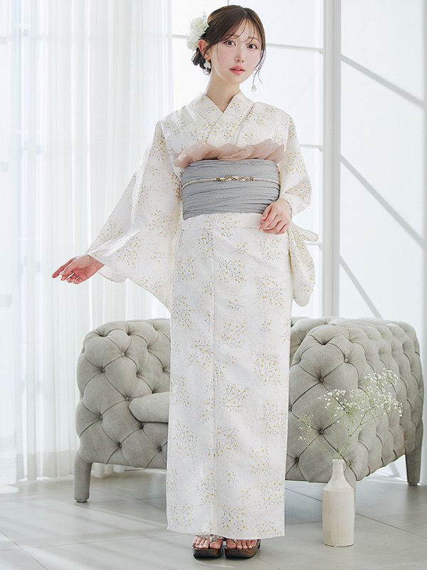 画像4: 【即日発送】草花模様浴衣  【浴衣３点セット 浴衣/帯/下駄】[YMT] (4)