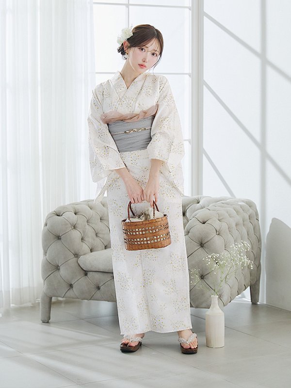 画像5: 【即日発送】草花模様浴衣  【浴衣３点セット 浴衣/帯/下駄】[YMT] (5)