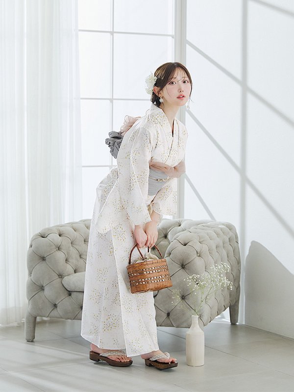 画像6: 【即日発送】草花模様浴衣  【浴衣３点セット 浴衣/帯/下駄】[YMT] (6)