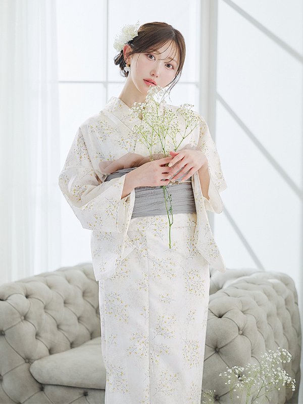 画像7: 【即日発送】草花模様浴衣  【浴衣３点セット 浴衣/帯/下駄】[YMT] (7)