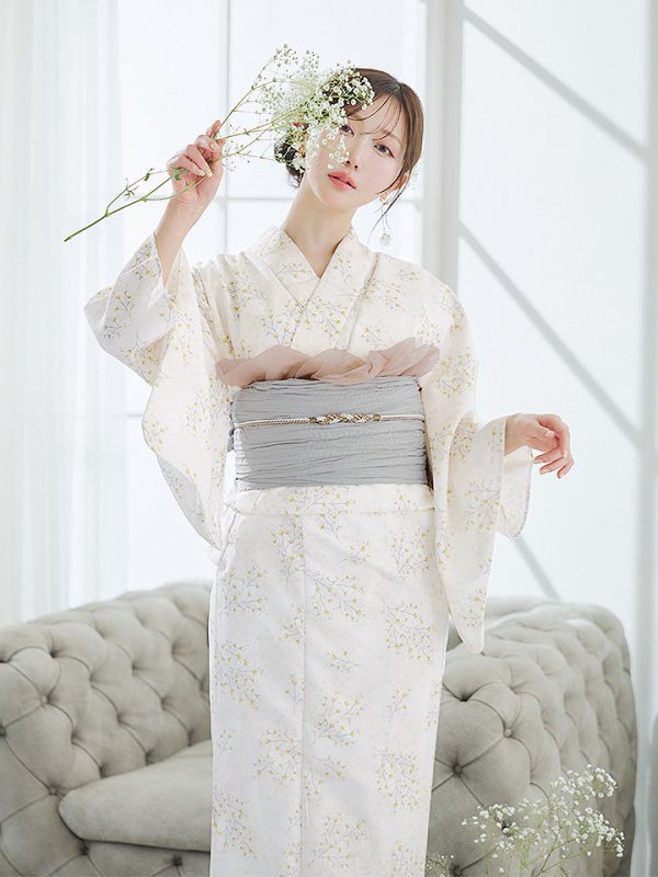 画像8: 【即日発送】草花模様浴衣  【浴衣３点セット 浴衣/帯/下駄】[YMT] (8)