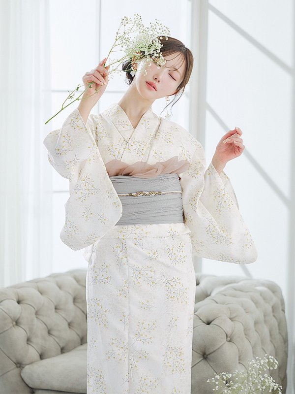 画像9: 【即日発送】草花模様浴衣  【浴衣３点セット 浴衣/帯/下駄】[YMT] (9)