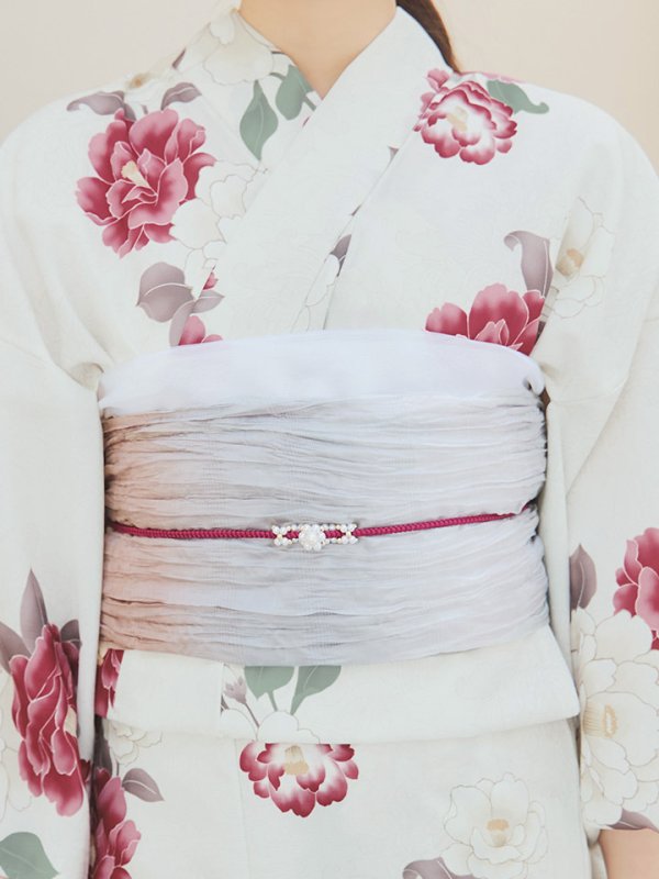 画像16: 【即日発送】白紅椿柄浴衣  【浴衣３点セット 浴衣/帯/下駄】[YMT] (16)