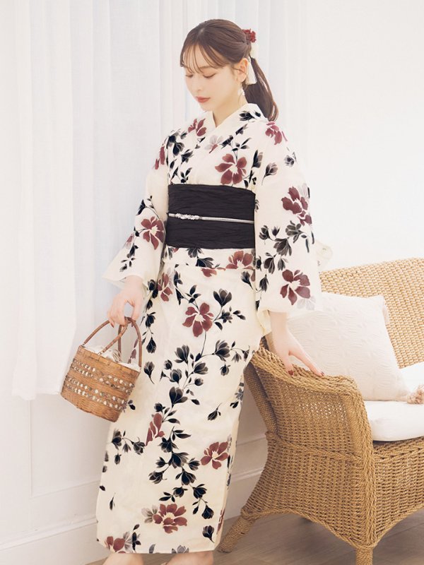 画像13: 【予約 / 5月下旬発送予定】水彩和モダン花柄浴衣 OBI-siwa-204-wk-1-B / HIMO-900-yn-4-GYxGY / YA-1026-kn-R / GETA-02-ok-8-RoseP/ [yo/OF01] (13)