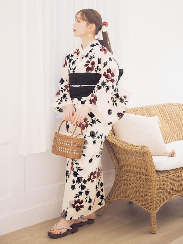 画像14: 【予約 / 5月下旬発送予定】水彩和モダン花柄浴衣 OBI-siwa-204-wk-1-B / HIMO-900-yn-4-GYxGY / YA-1026-kn-R / GETA-02-ok-8-RoseP/ [yo/OF01] (14)