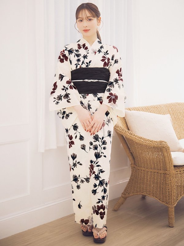 画像4: 【予約 / 5月下旬発送予定】水彩和モダン花柄浴衣 OBI-siwa-204-wk-1-B / HIMO-900-yn-4-GYxGY / YA-1026-kn-R / GETA-02-ok-8-RoseP/ [yo/OF01] (4)