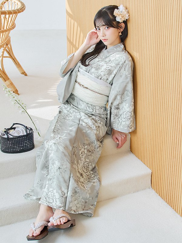 画像10: 【即日発送】クラシカルグレイッシュフラワー浴衣  【浴衣３点セット 浴衣/帯/下駄】[YMT] (10)