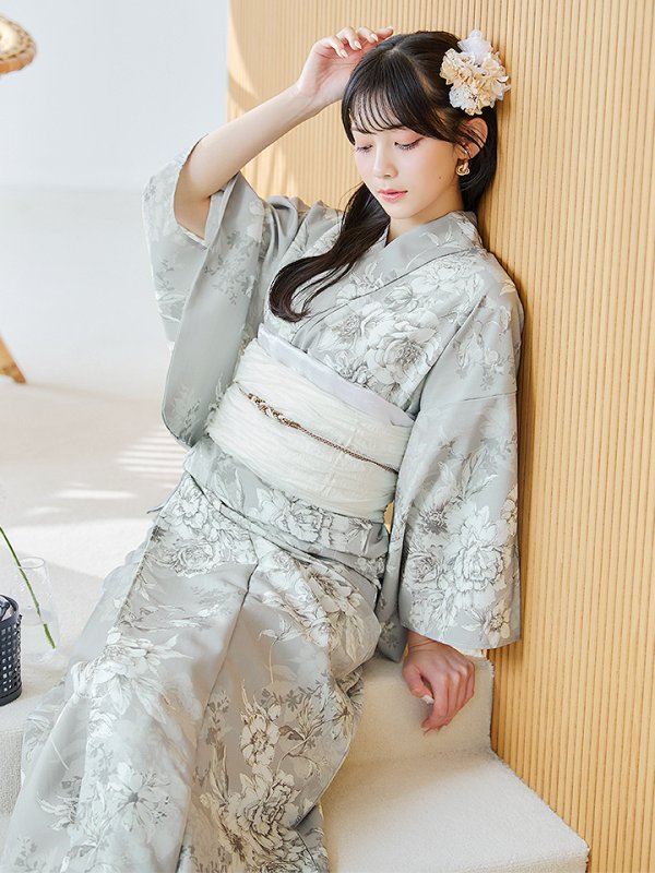 画像11: 【即日発送】クラシカルグレイッシュフラワー浴衣  【浴衣３点セット 浴衣/帯/下駄】[YMT] (11)