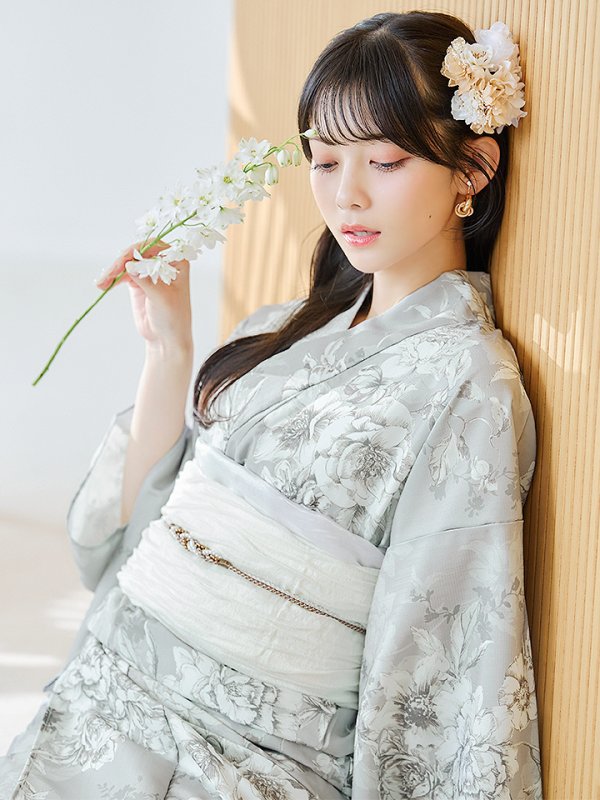 画像13: 【即日発送】クラシカルグレイッシュフラワー浴衣  【浴衣３点セット 浴衣/帯/下駄】[YMT] (13)