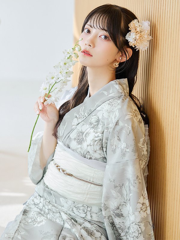 画像14: 【即日発送】クラシカルグレイッシュフラワー浴衣  【浴衣３点セット 浴衣/帯/下駄】[YMT] (14)