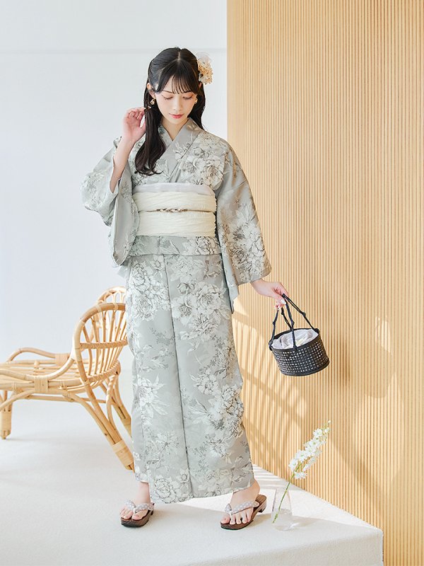 画像5: 【即日発送】クラシカルグレイッシュフラワー浴衣  【浴衣３点セット 浴衣/帯/下駄】[YMT] (5)