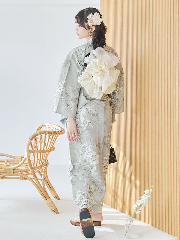 画像6: 【即日発送】クラシカルグレイッシュフラワー浴衣  【浴衣３点セット 浴衣/帯/下駄】[YMT] (6)