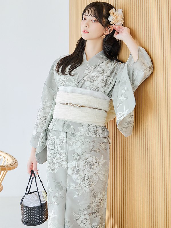 画像7: 【即日発送】クラシカルグレイッシュフラワー浴衣  【浴衣３点セット 浴衣/帯/下駄】[YMT] (7)