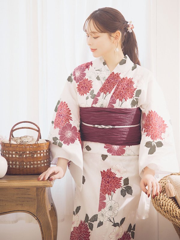 画像12: 【即日発送】紅色菊花柄浴衣  【浴衣３点セット 浴衣/帯/下駄】[OF04] (12)