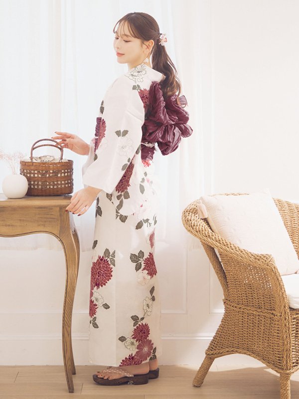 画像14: 【即日発送】紅色菊花柄浴衣  【浴衣３点セット 浴衣/帯/下駄】[OF04] (14)