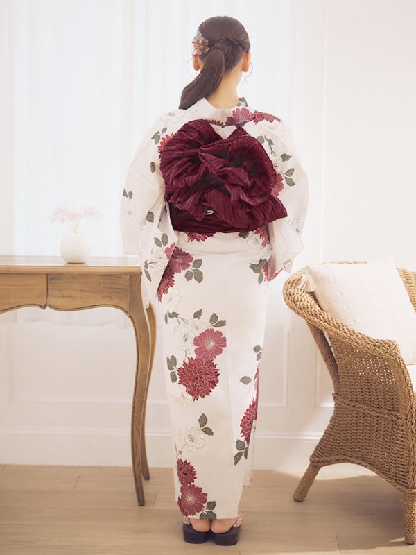 画像15: 【即日発送】紅色菊花柄浴衣  【浴衣３点セット 浴衣/帯/下駄】[OF04] (15)