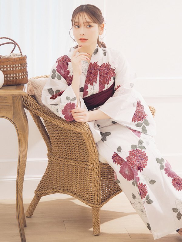 画像8: 【即日発送】紅色菊花柄浴衣  【浴衣３点セット 浴衣/帯/下駄】[OF04] (8)