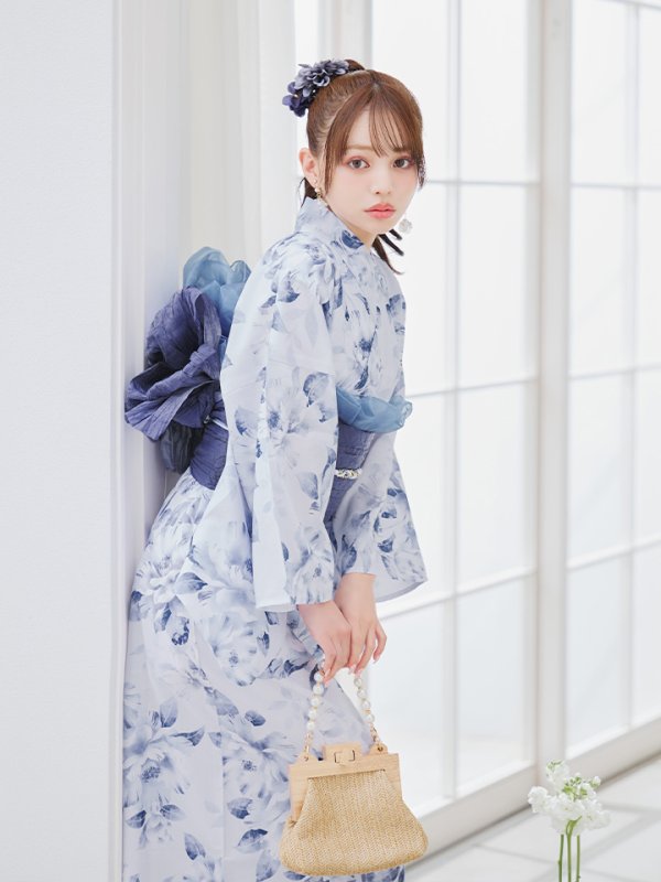 画像20: 【即日発送】1人で簡単に着られる！ワンピース / セパレート浴衣セット 水彩椿柄 【浴衣4点セット】[YMT] (20)