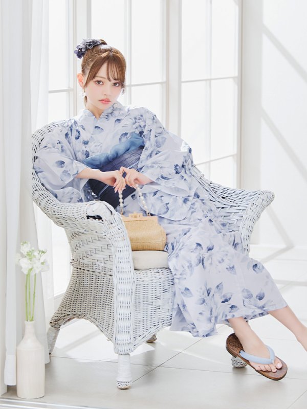 画像23: 【即日発送】1人で簡単に着られる！ワンピース / セパレート浴衣セット 水彩椿柄 【浴衣4点セット】[YMT] (23)