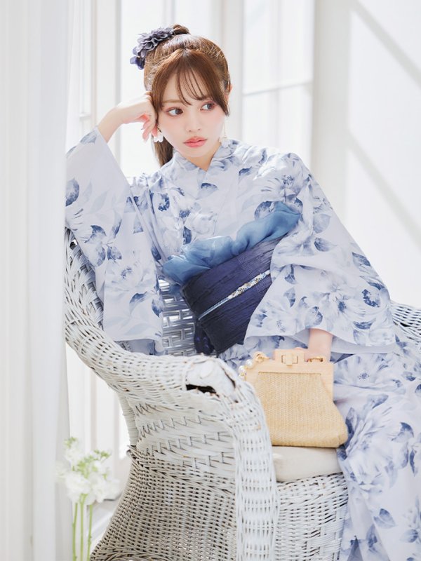 画像24: 【即日発送】1人で簡単に着られる！ワンピース / セパレート浴衣セット 水彩椿柄 【浴衣4点セット】[YMT] (24)