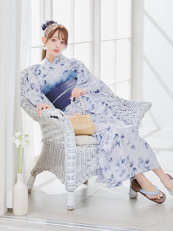 画像6: 【即日発送】1人で簡単に着られる！ワンピース / セパレート浴衣セット 水彩椿柄 【浴衣4点セット】[YMT] (6)