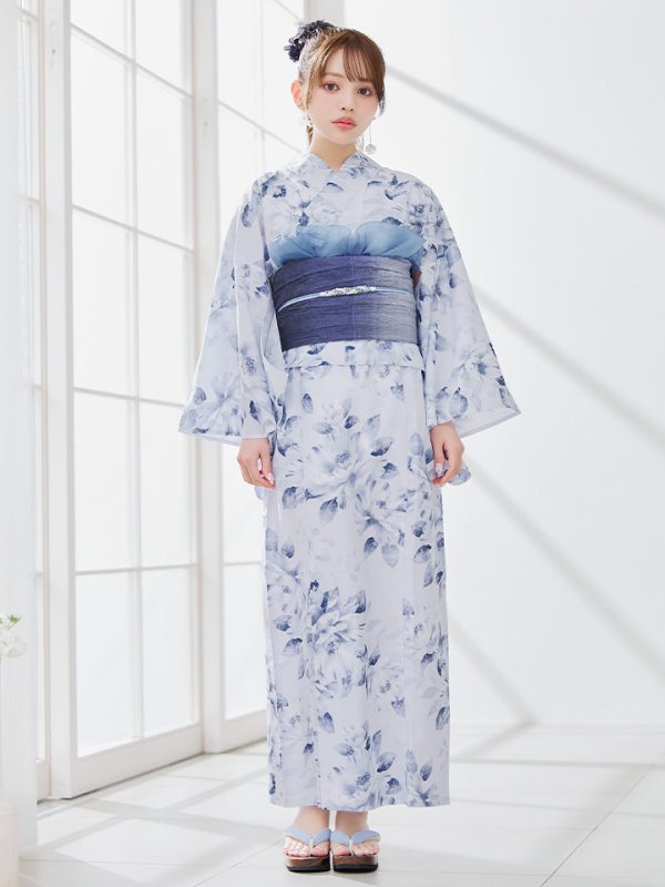 画像7: 【即日発送】1人で簡単に着られる！ワンピース / セパレート浴衣セット 水彩椿柄 【浴衣4点セット】[YMT] (7)