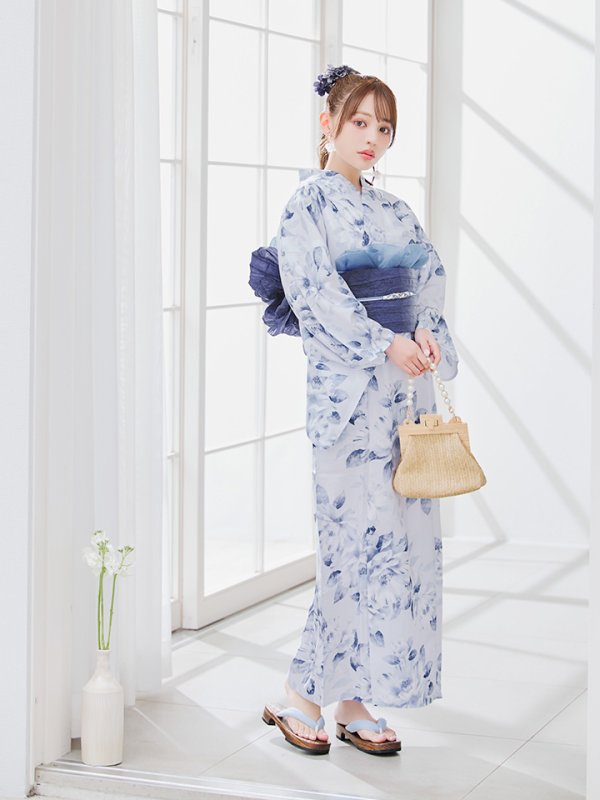 画像8: 【即日発送】1人で簡単に着られる！ワンピース / セパレート浴衣セット 水彩椿柄 【浴衣4点セット】[YMT] (8)