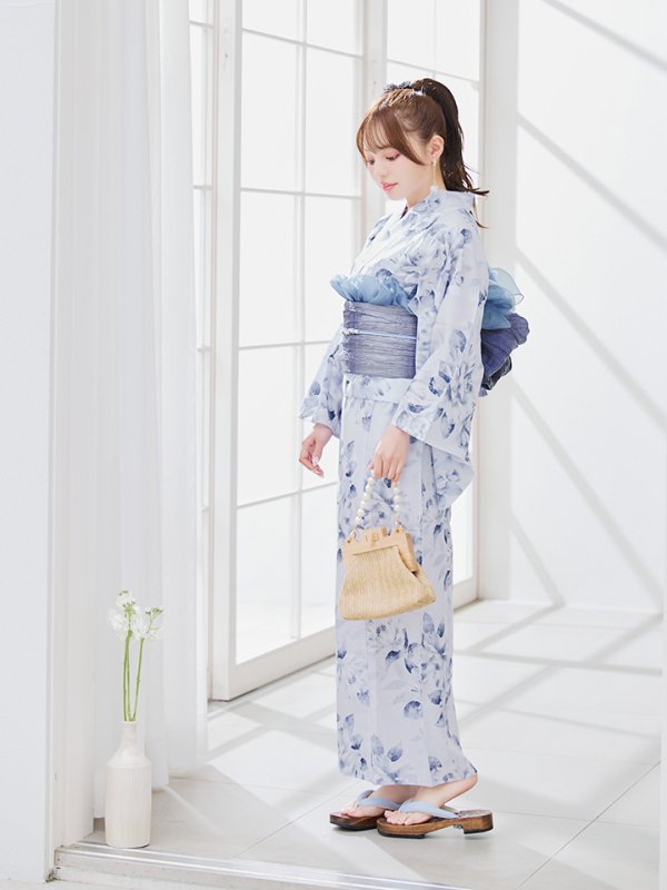 画像10: 【即日発送】1人で簡単に着られる！ワンピース / セパレート浴衣セット 水彩椿柄 【浴衣4点セット】[YMT] (10)