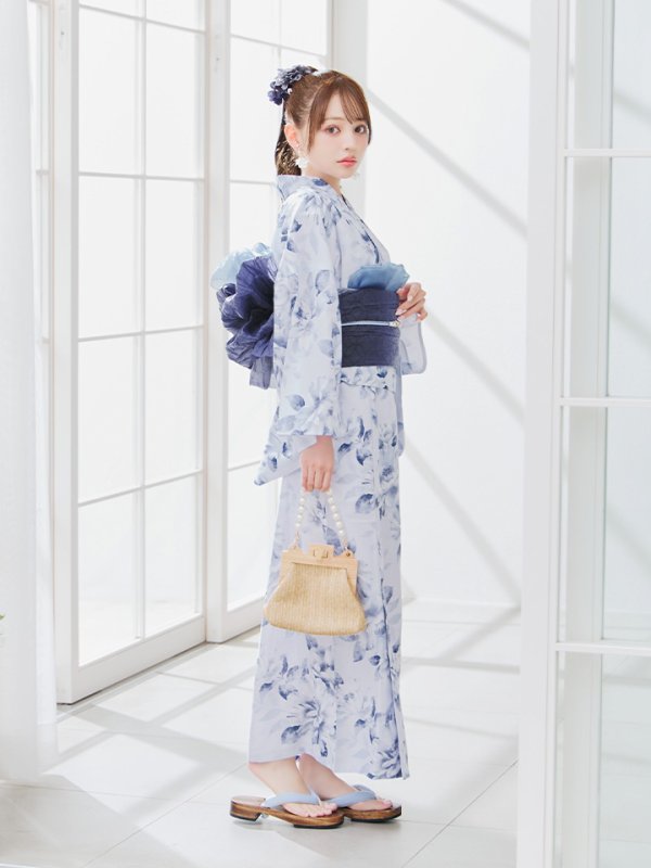 画像12: 【即日発送】1人で簡単に着られる！ワンピース / セパレート浴衣セット 水彩椿柄 【浴衣4点セット】[YMT] (12)