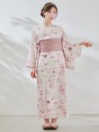 画像4: 1人で簡単に着られる！ワンピース浴衣セット ピンクフラワー柄【浴衣4点セット ワンピース/トップス/帯/下駄】OBI-siwa-200-kj-8-P / HIMO-900-yn-8-P / HEKO-800-sb-5-W / YA-1079-kj-7-W / GETA-01-kj-7-P/ [YMT] (4)