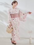 画像5: 1人で簡単に着られる！ワンピース浴衣セット ピンクフラワー柄【浴衣4点セット ワンピース/トップス/帯/下駄】OBI-siwa-200-kj-8-P / HIMO-900-yn-8-P / HEKO-800-sb-5-W / YA-1079-kj-7-W / GETA-01-kj-7-P/ [YMT] (5)