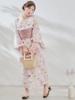 画像6: 1人で簡単に着られる！ワンピース浴衣セット ピンクフラワー柄【浴衣4点セット ワンピース/トップス/帯/下駄】OBI-siwa-200-kj-8-P / HIMO-900-yn-8-P / HEKO-800-sb-5-W / YA-1079-kj-7-W / GETA-01-kj-7-P/ [YMT] (6)