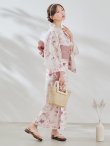 画像8: 1人で簡単に着られる！ワンピース浴衣セット ピンクフラワー柄【浴衣4点セット ワンピース/トップス/帯/下駄】OBI-siwa-200-kj-8-P / HIMO-900-yn-8-P / HEKO-800-sb-5-W / YA-1079-kj-7-W / GETA-01-kj-7-P/ [YMT] (8)