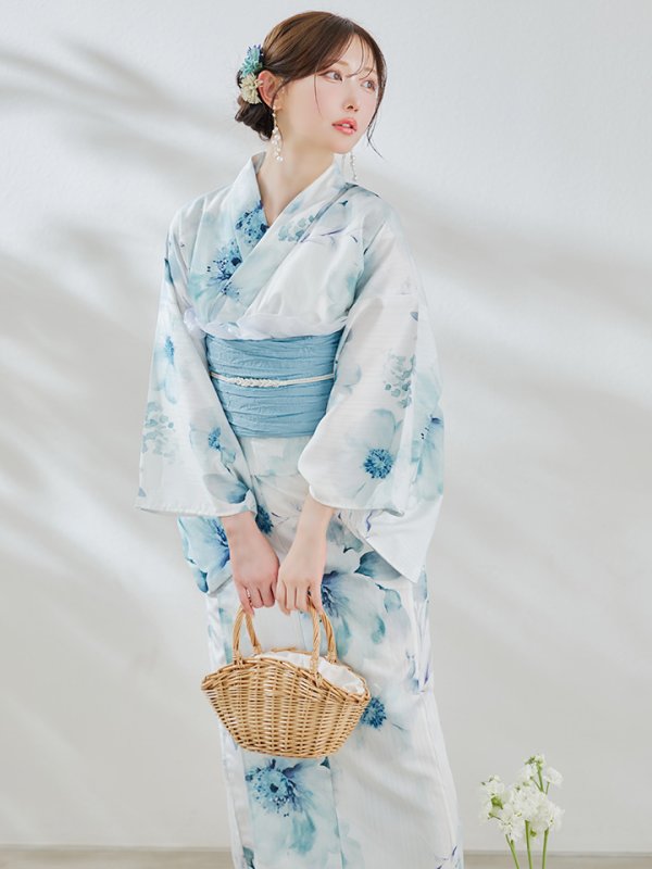画像11: 【即日発送】セパレート水彩フラワー浴衣 【浴衣4点セット トップス/スカート/帯/下駄】 [OF04] (11)