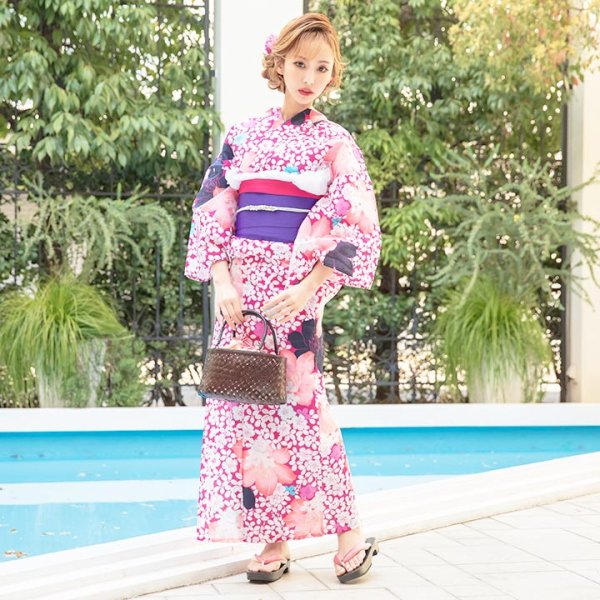 画像2: 【即日発送】【浴衣セール】【浴衣】小花桜模様浴衣セット【浴衣３点セット浴衣/帯/下駄】[HC02] (2)