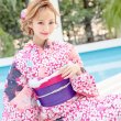 画像3: 【浴衣セール】【浴衣】小花桜模様浴衣セット 【浴衣３点セット 浴衣/帯/下駄】（OBI-hira-100-ok-18-CPxPL/HEKO-800-sb-5-W/HIMO-900-yn-6-MI /GETA-02-ok-5-P)[HC02] (3)