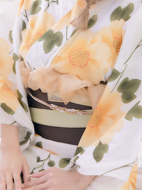 画像5: 【即日発送】【浴衣セール！】【浴衣】白地に黄色い花浴衣セット【浴衣３点セット浴衣/帯/下駄】[OF04] (5)